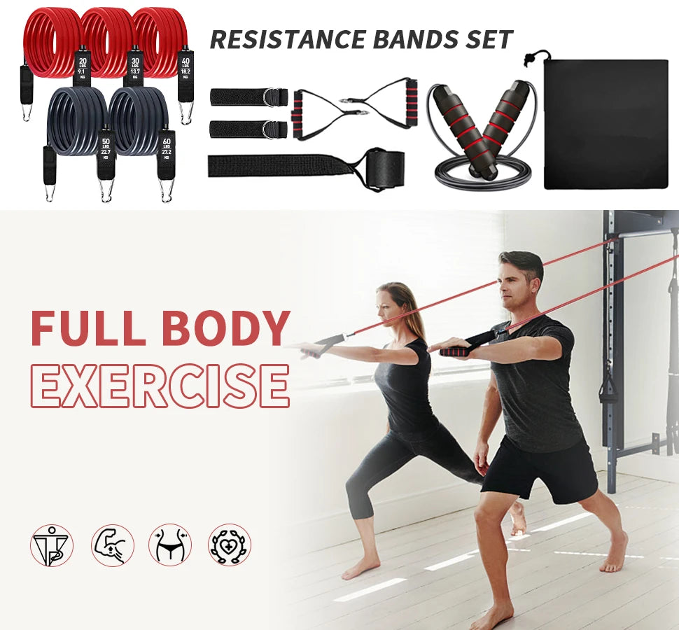 Workout Bar Fitness Resistance Band Set Training Pull Rope Yoga Pilates Booty Bands Gym Equipment for Home Bodybuilding Weight