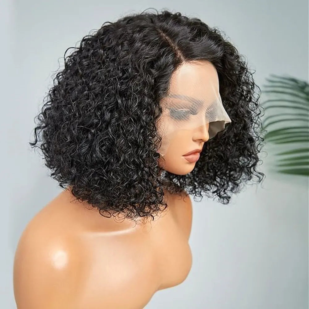 Short 8 to 16 Inch Kinky Curly Bob Human Hair Wig Pre Plucked T Part Lace Peruvian Curly Human Hair Bob Wigs For Women and Girls