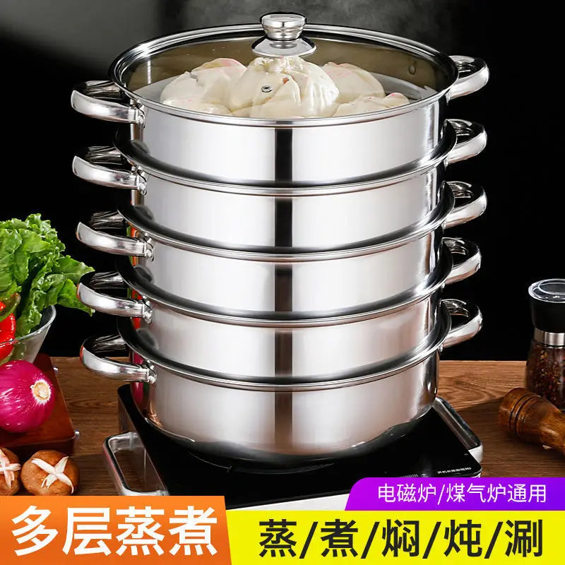 Steamer 304 Food-Grade Thick Stainless Steel Two-Layer, Three-Layer And Four-Layer Soup Pot Double-Layer Gas Cooker Induction Co