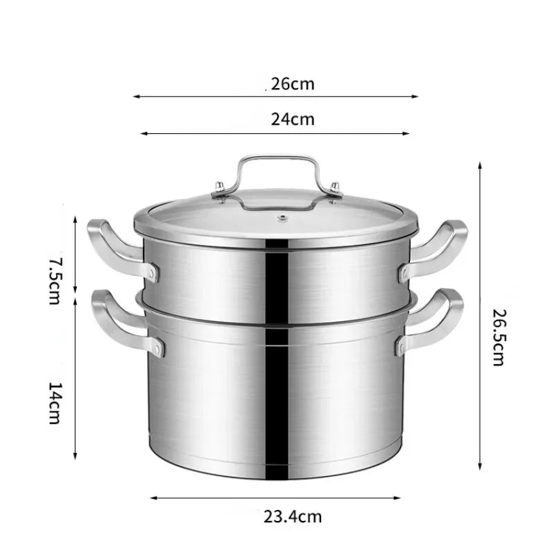 Steamer Pot 304 Stainless Steel Compound Bottom Steamer Pot Soup Pot Double Layer Multi-layer Thickened Steamer Pot Food Steamer